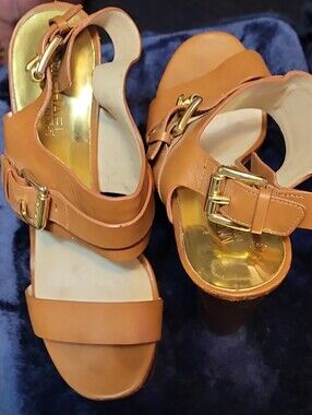 Michael Kors Cognac Leather Buckle Platform Heels